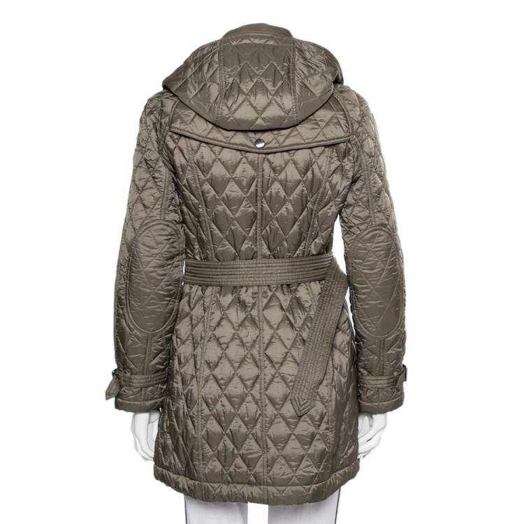 Pre Owned Burberry Brit Military Green Quilted Synthetic Finsbridge Jacket M