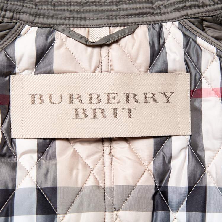 Pre Owned Burberry Brit Military Green Quilted Synthetic Finsbridge Jacket M