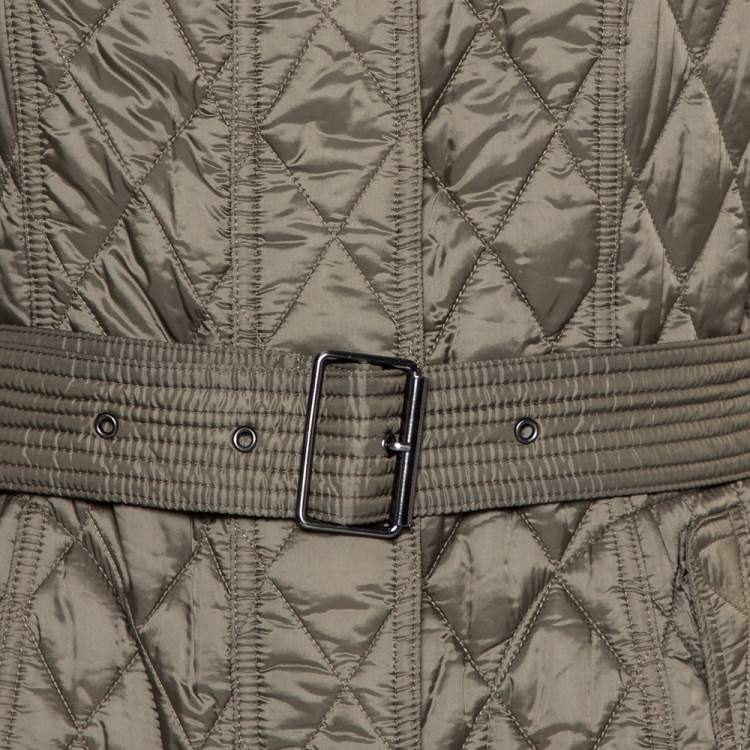 Pre Owned Burberry Brit Military Green Quilted Synthetic Finsbridge Jacket M