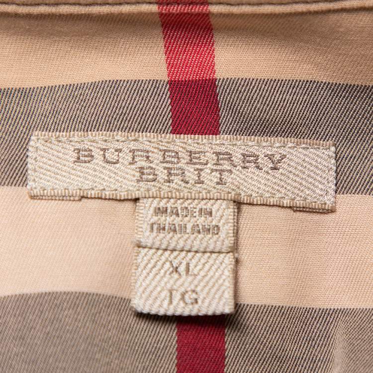 Pre Owned Burberry Brit Beige Nova Checkered Cotton Button Front Shirt XL