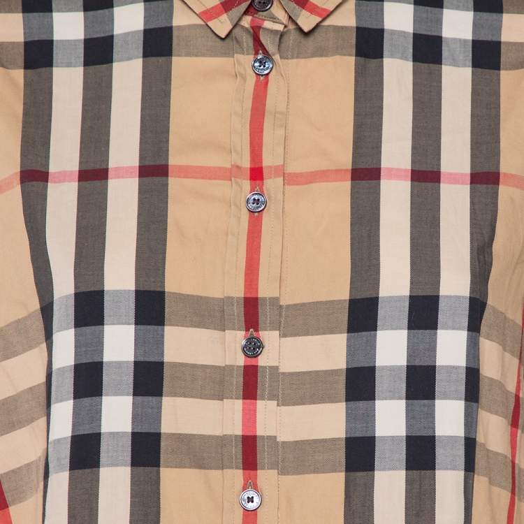Pre Owned Burberry Brit Beige Nova Checkered Cotton Button Front Shirt XL
