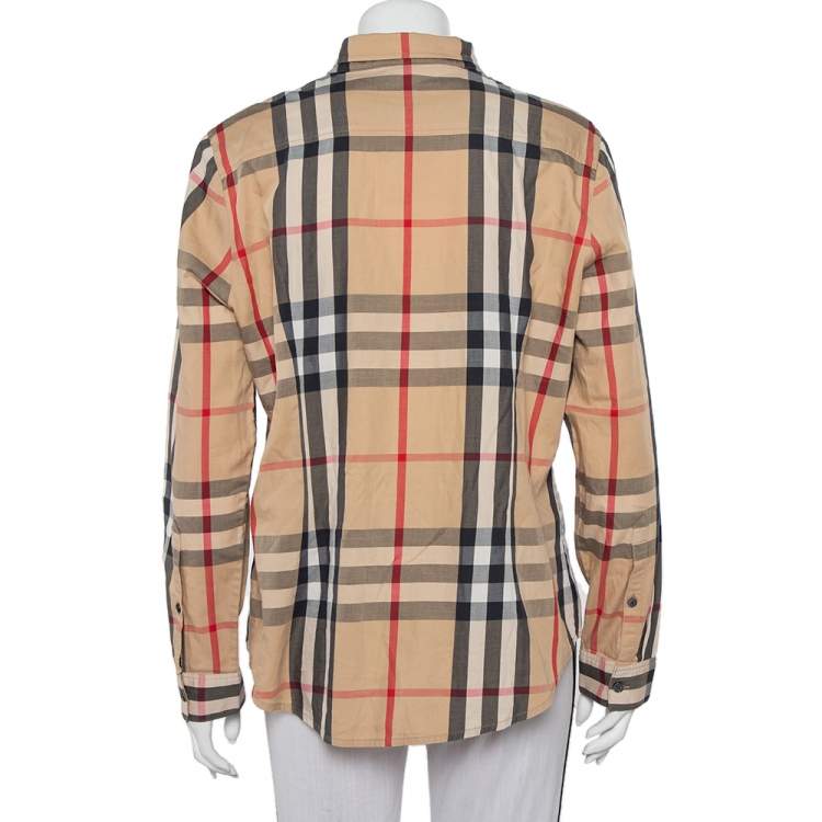 Pre Owned Burberry Brit Beige Nova Checkered Cotton Button Front Shirt XL