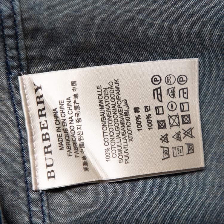 Pre Owned Burberry Brit Navy Blue Lightweight Denim Button Front Shirt M
