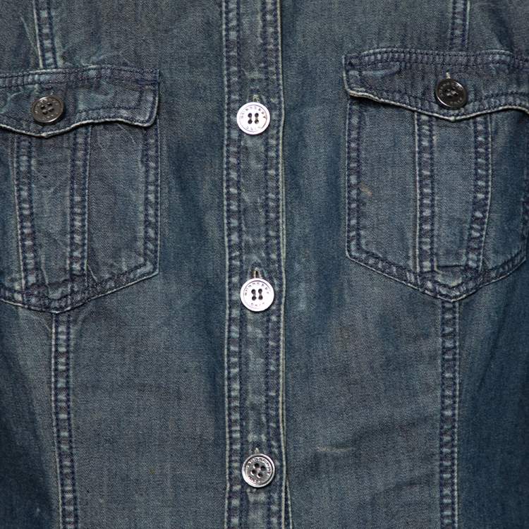 Pre Owned Burberry Brit Navy Blue Lightweight Denim Button Front Shirt M