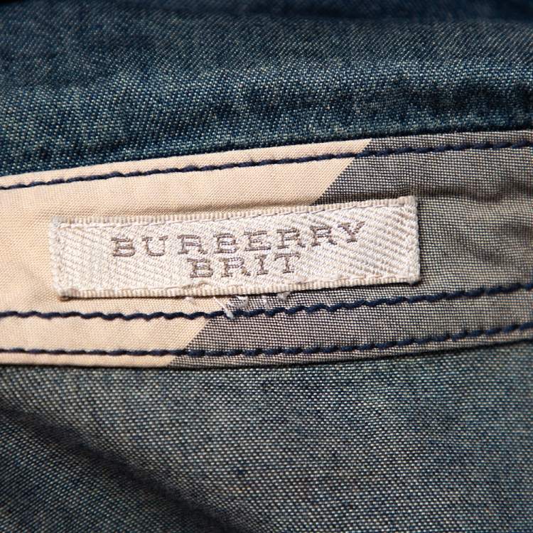 Pre Owned Burberry Brit Navy Blue Lightweight Denim Button Front Shirt M