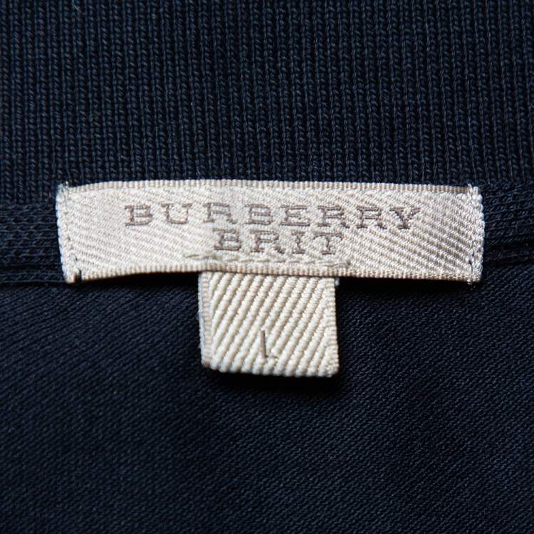 Pre Owned Burberry Brit Black Cotton Knit Polo T-Shirt L