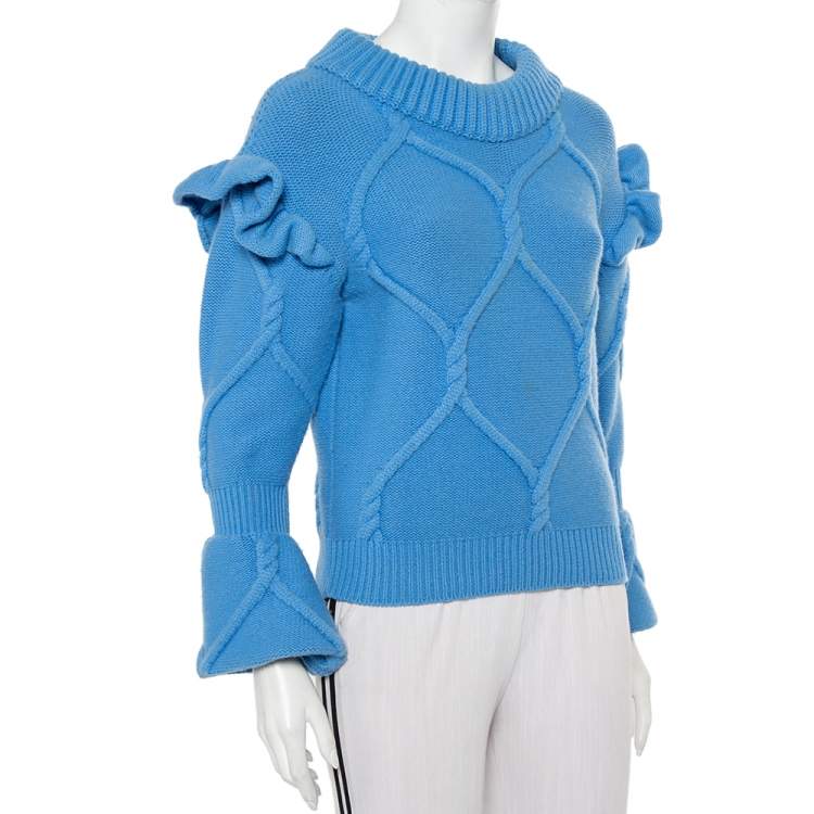 Pre Owned Burberry Blue Wool & Cashmere Ruffle Detail Sweater XS  