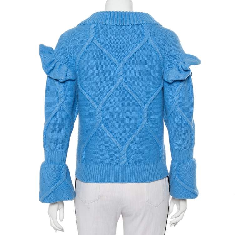Pre Owned Burberry Blue Wool & Cashmere Ruffle Detail Sweater XS  