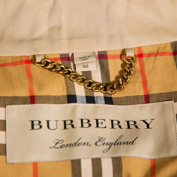 Pre Owned Burberry Beige Cotton Bird Metal Button Detail Belted Trench Coat XL