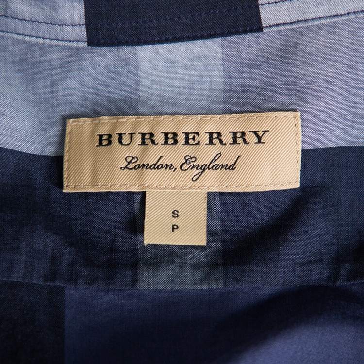Pre Owned Burberry Navy Blue Checkered Cotton Button Front Shirt S