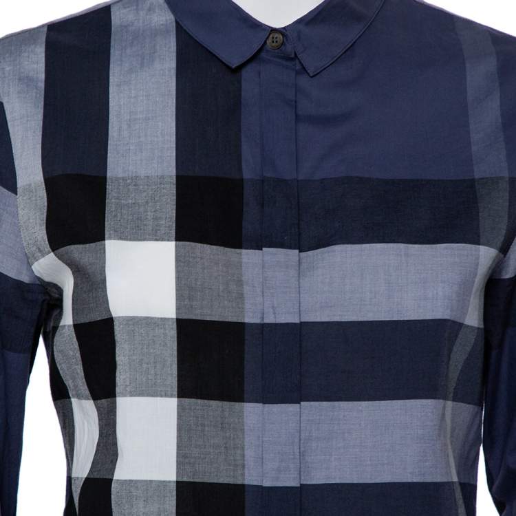 Pre Owned Burberry Navy Blue Checkered Cotton Button Front Shirt S