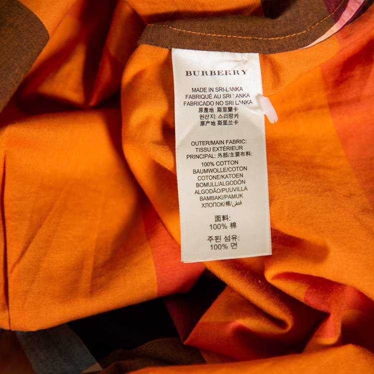Pre Owned Burberry Brit Orange Checkered Cotton Button Front Top XS