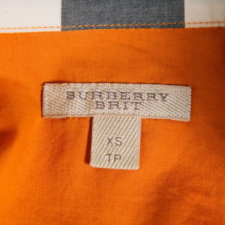 Pre Owned Burberry Brit Orange Checkered Cotton Button Front Top XS