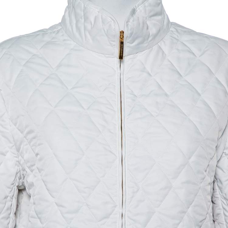 Pre Owned Burberry White Synthetic Stand Collar Quilted Jacket M