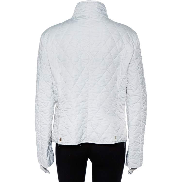 Pre Owned Burberry White Synthetic Stand Collar Quilted Jacket M