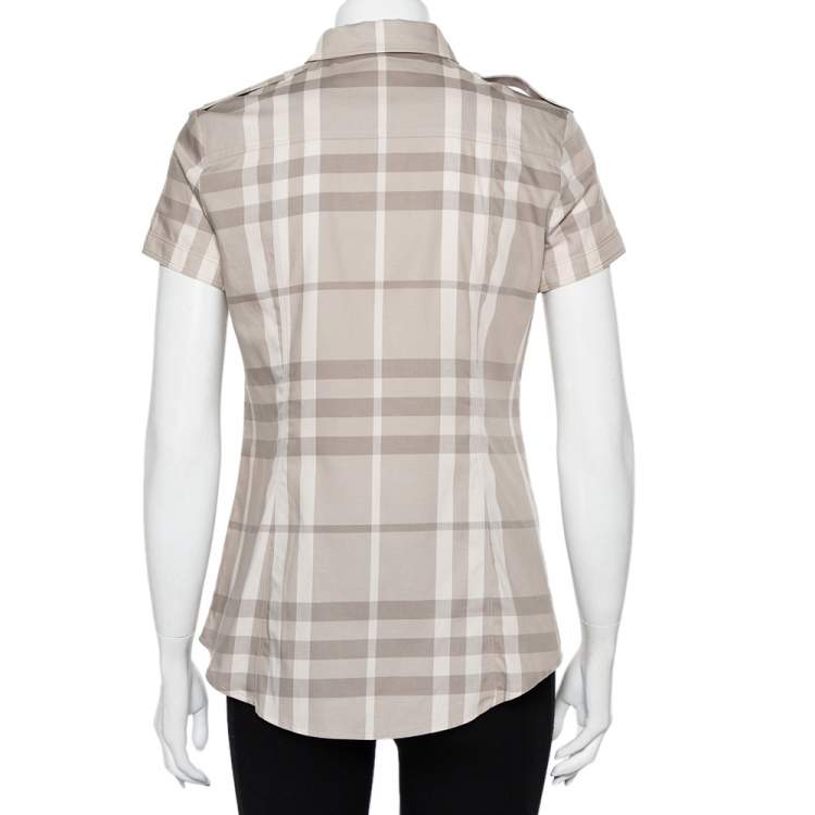 Pre Owned Burberry Brit Beige Nova Checkered Cotton Short Sleeve Shirt S