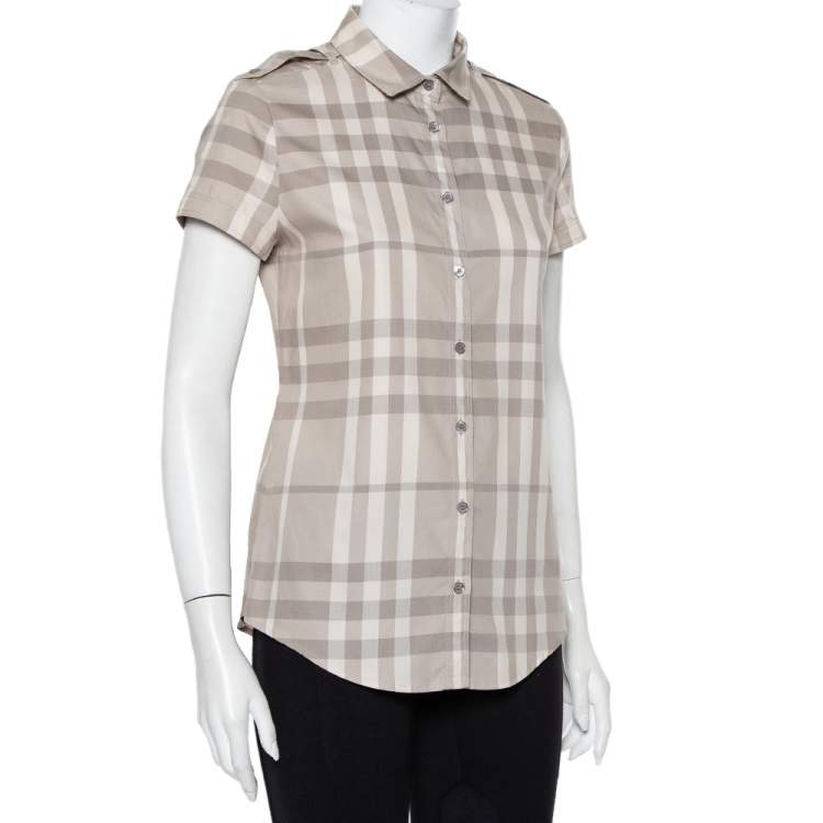 Burberry Brit Beige Nova Checkered Cotton Short Sleeve Shirt S Burberry |  TLC