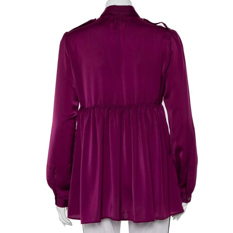 Pre Owned Burberry Magenta Satin Button Front Flared Shirt M