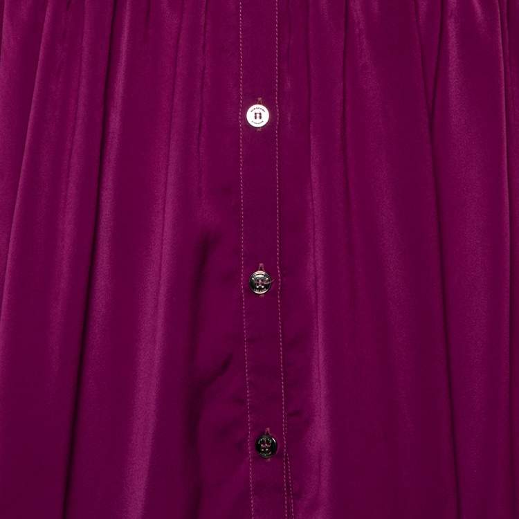 Pre Owned Burberry Magenta Satin Button Front Flared Shirt M