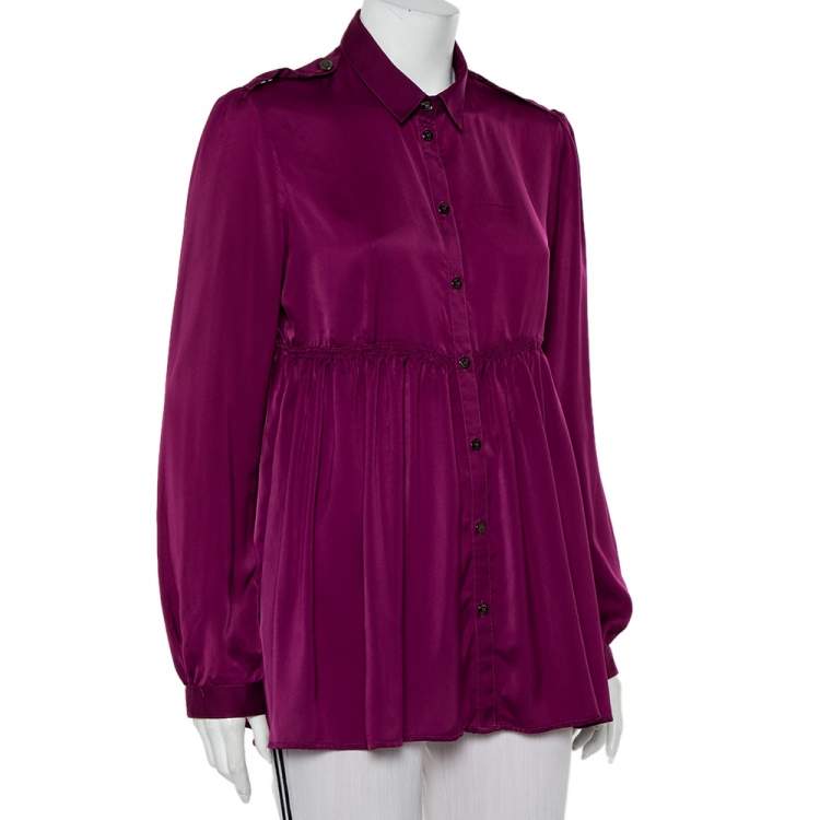 Pre Owned Burberry Magenta Satin Button Front Flared Shirt M