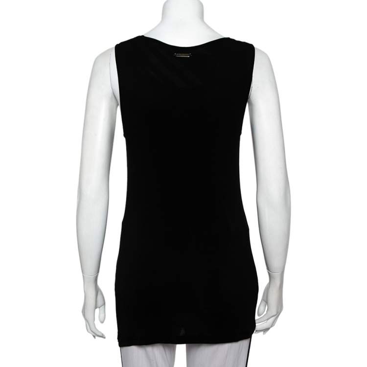 Pre Owned Burberry Black Jersey Ruched Detail Sleeveless T-Shirt M