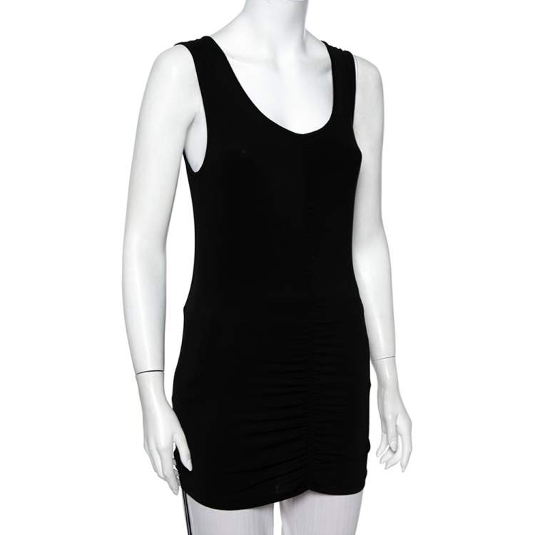 Pre Owned Burberry Black Jersey Ruched Detail Sleeveless T-Shirt M