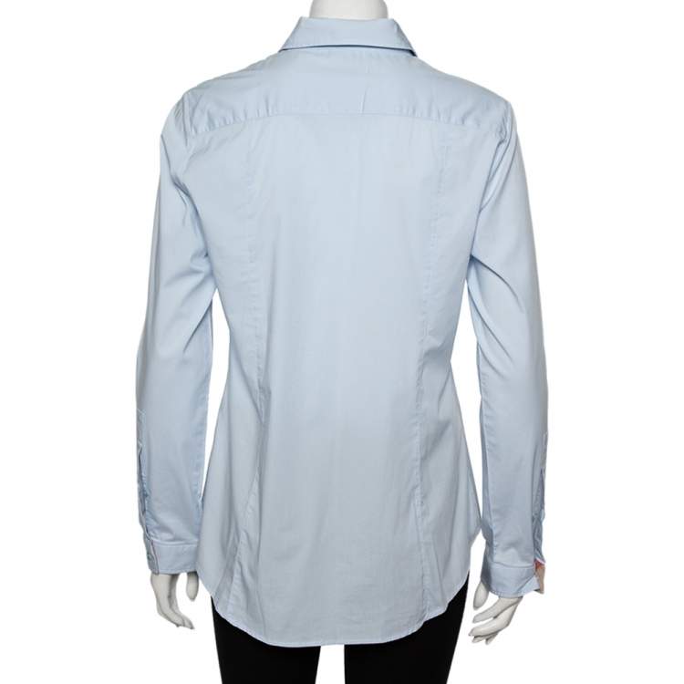 Pre Owned Burberry Brit Powder Blue Cotton Button Front Shirt L