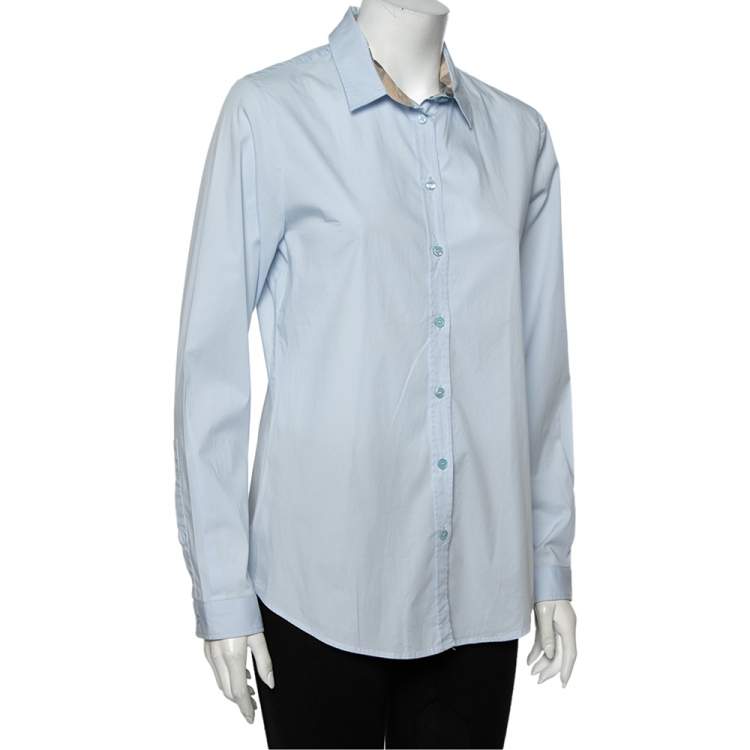 Pre Owned Burberry Brit Powder Blue Cotton Button Front Shirt L