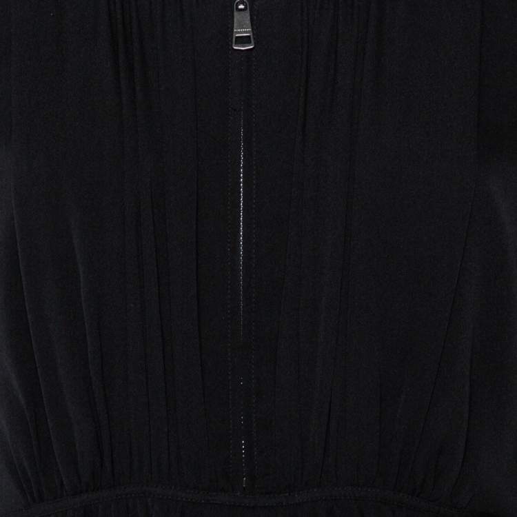 Pre Owned Burberry Black Silk Gathered Detail Zip Front Top M