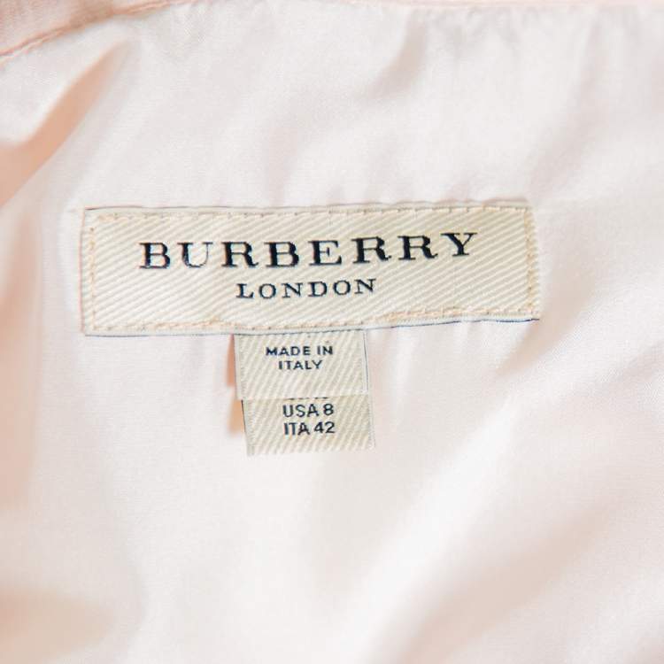 Pre Owned Burberry Pink Checkered Silk Button Front Belted Dress M