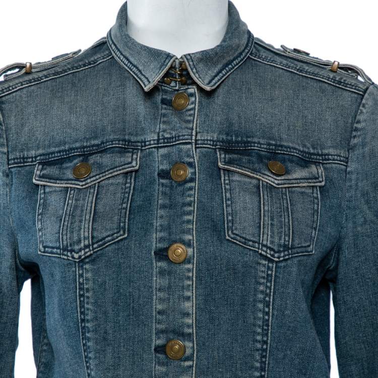 Pre Owned Burberry Brit Navy Blue Denim Button Front Jacket M