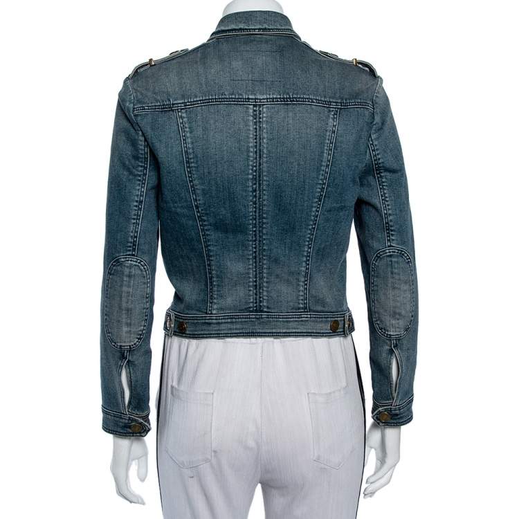 Pre Owned Burberry Brit Navy Blue Denim Button Front Jacket M