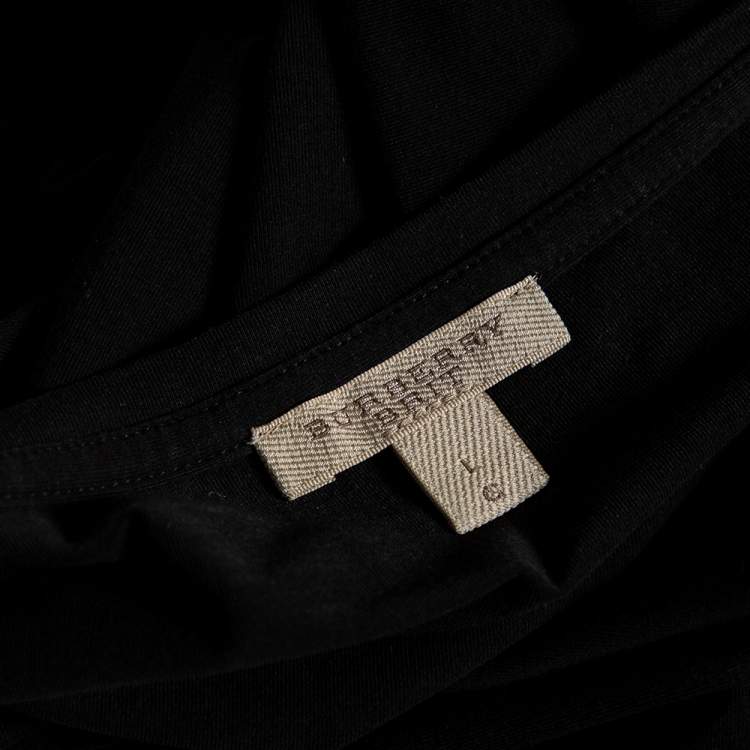 Pre Owned Burberry Brit Black Cotton Nova Check Trim T-Shirt L