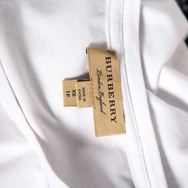 Pre Owned Burberry White Cotton Check Trim Roundneck T-Shirt XS