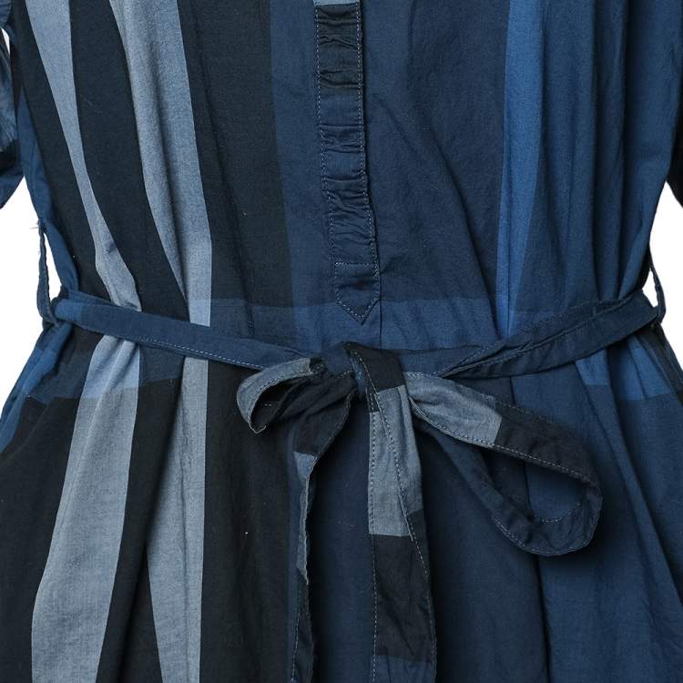 Pre Owned Burberry Brit Blue Checkered Cotton Belted Mini Dress S