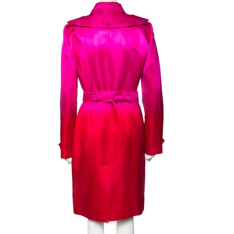 Pre Owned Burberry Pink Ombre Effect Silk Satin Belted Trench Coat L