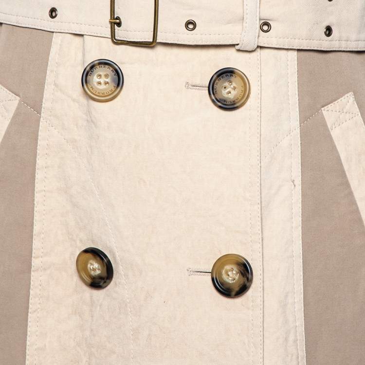 مملوكة مسبقًا Burberry Beige Paneled Linen Double Breasted Belted Trench Coat L