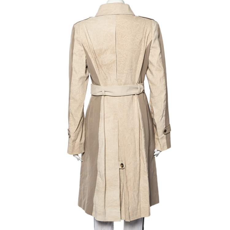 مملوكة مسبقًا Burberry Beige Paneled Linen Double Breasted Belted Trench Coat L