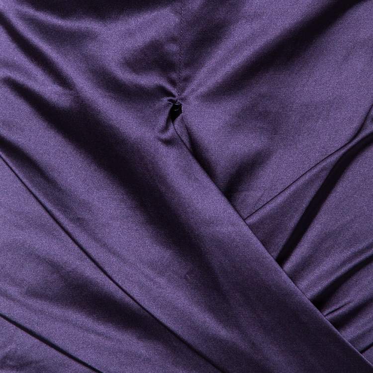 Pre Owned Burberry Navy Blue Satin Pleated Wrap Detail Pencil Skirt S