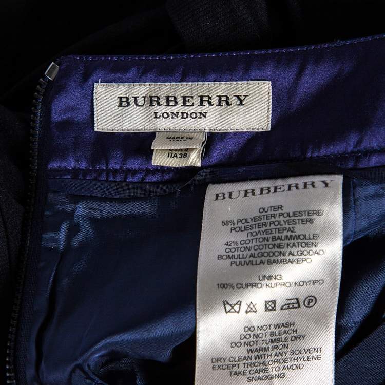 Pre Owned Burberry Navy Blue Satin Pleated Wrap Detail Pencil Skirt S