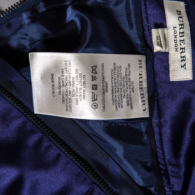 Pre Owned Burberry Navy Blue Satin Pleated Wrap Detail Pencil Skirt S