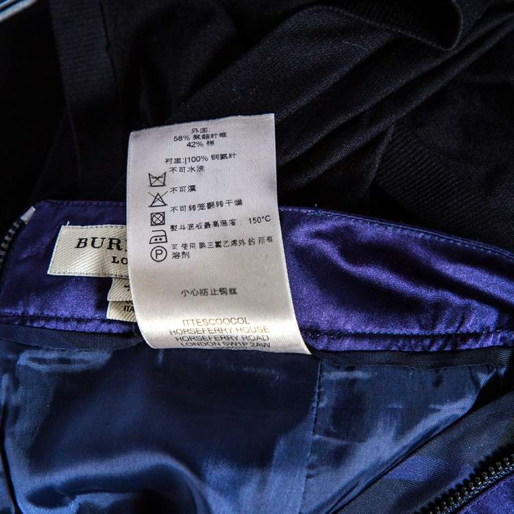 Pre Owned Burberry Navy Blue Satin Pleated Wrap Detail Pencil Skirt S