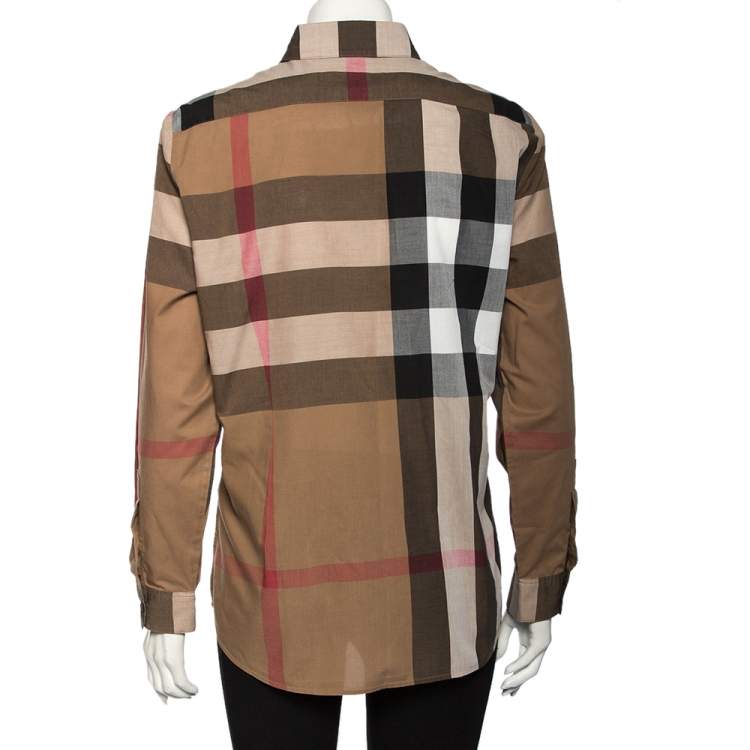 Pre Owned Burberry Brown Vintage Check Cotton Button Front Shirt L