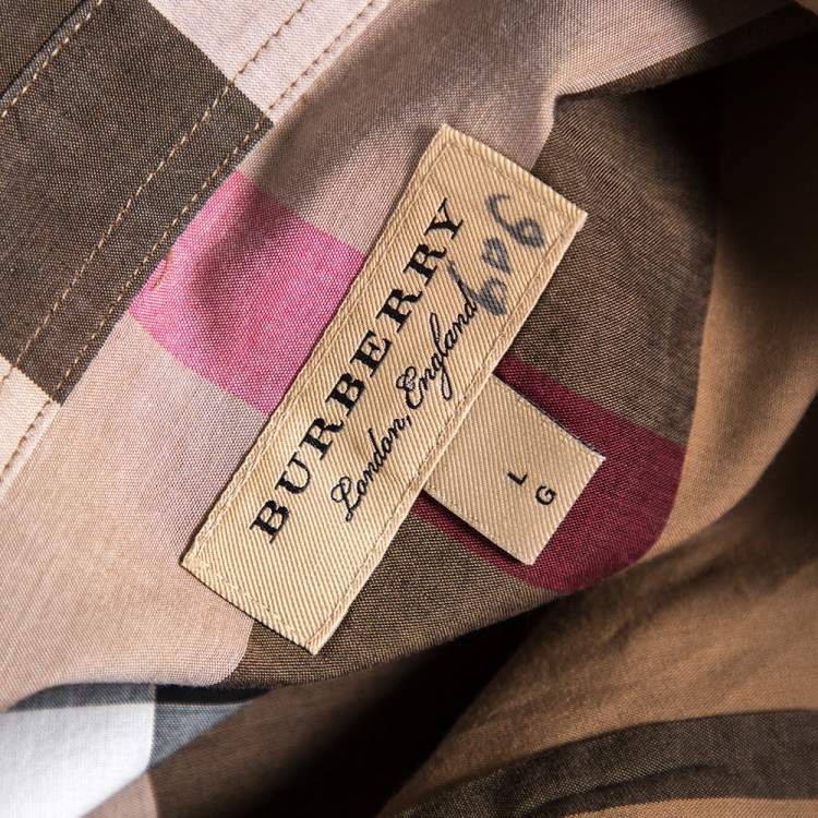 Pre Owned Burberry Brown Vintage Check Cotton Button Front Shirt L