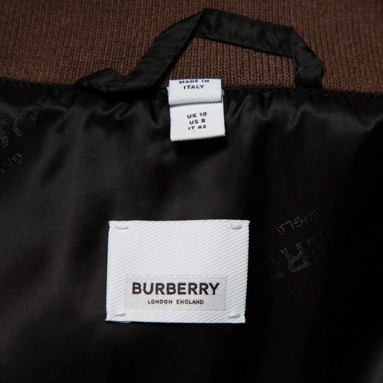 مملوكة مسبقًا Burberry Brown Logo Monogram Synthetic Contrast Detail Bomber Jacket M