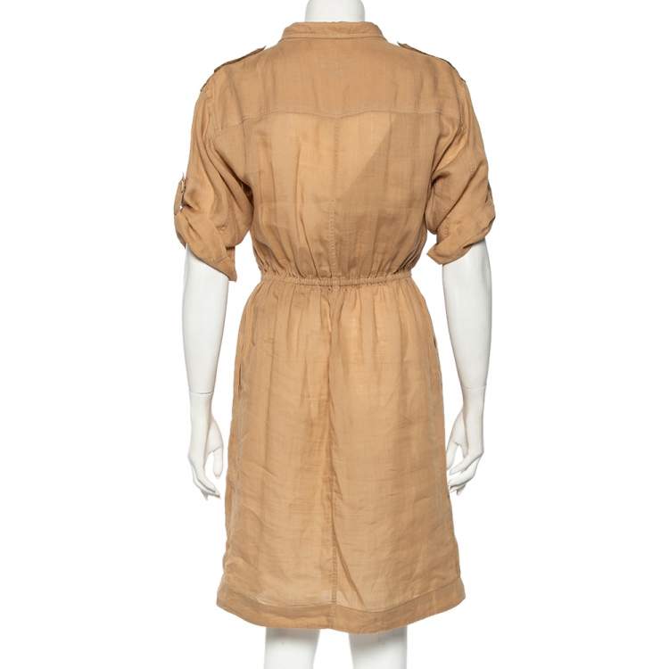 Pre Owned Burberry Brit Beige Ramie Elastic Waist Detail Dress S