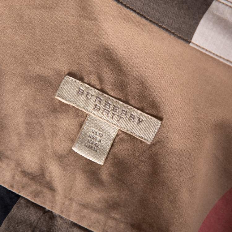 Pre Owned Burberry Brit Beige Vintage Check Cotton Button Front Belted Shirt Dress M