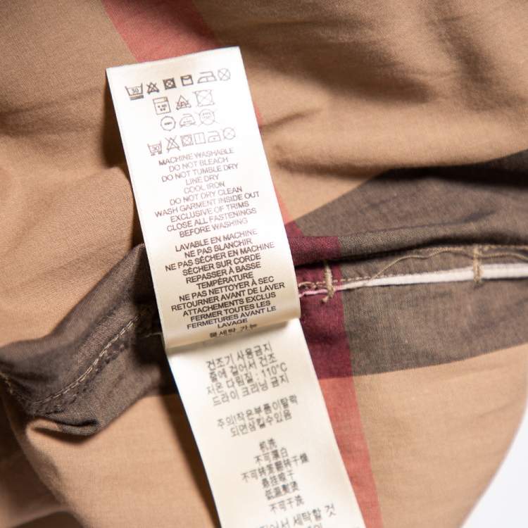 Pre Owned Burberry Brit Beige Vintage Check Cotton Button Front Belted Shirt Dress M