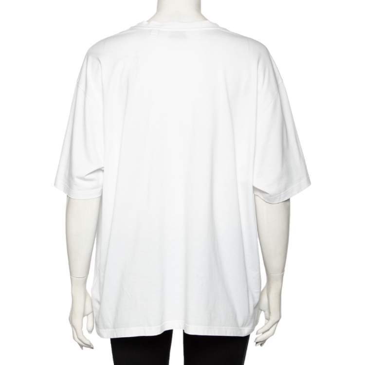 Pre Owned Burberry White Montage Printed Cotton Round Neck Oversized T-Shirt L
