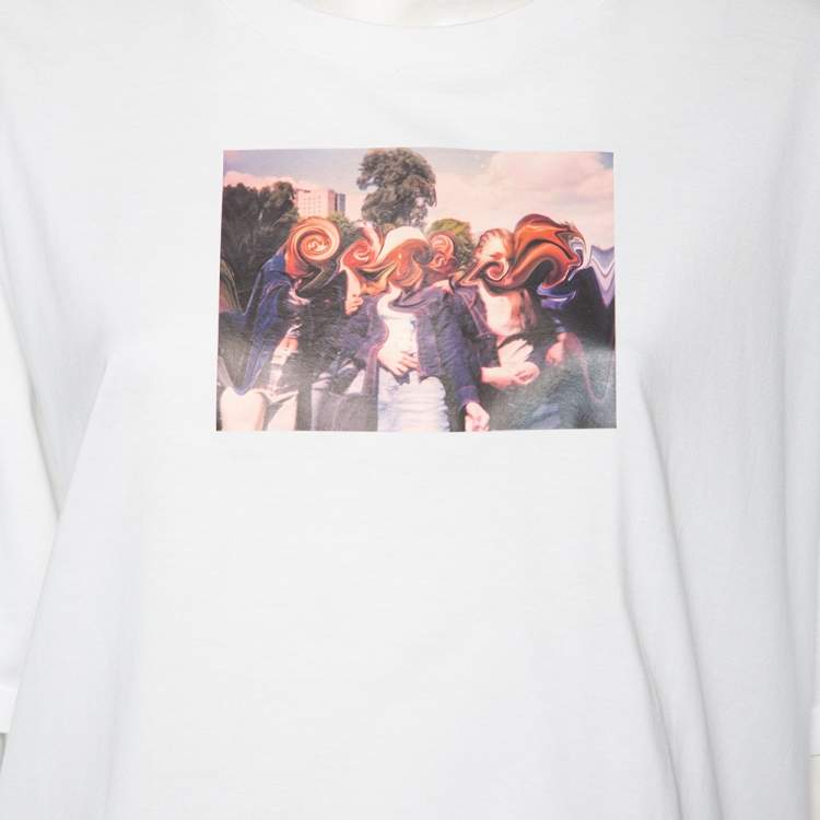 Pre Owned Burberry White Montage Printed Cotton Round Neck Oversized T-Shirt L
